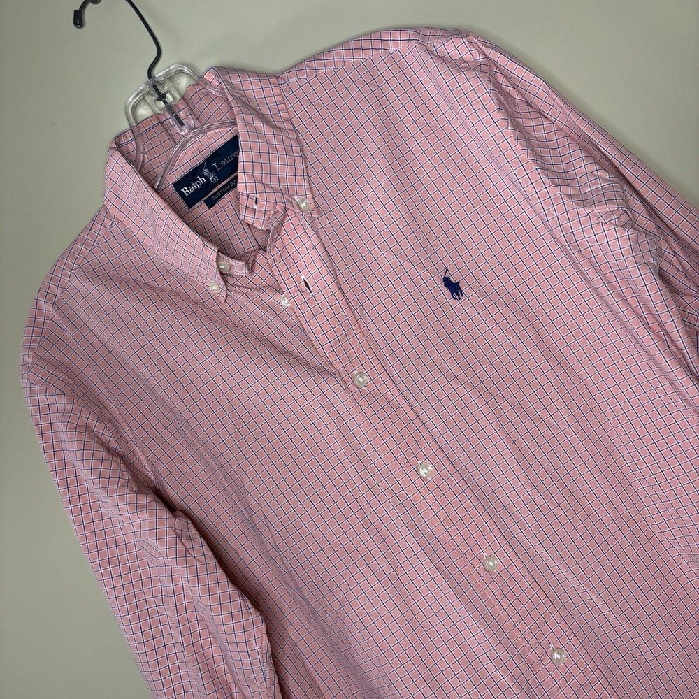 Mensā Ralph Lauren Medium Collared Dress Shirt PINK Checkered Horse Polo Logo
